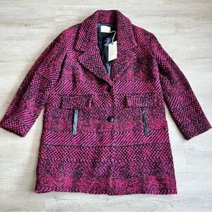 Burgundy Tweed Coat DX Collection Wool Blend Lined Women's SZ S NWT